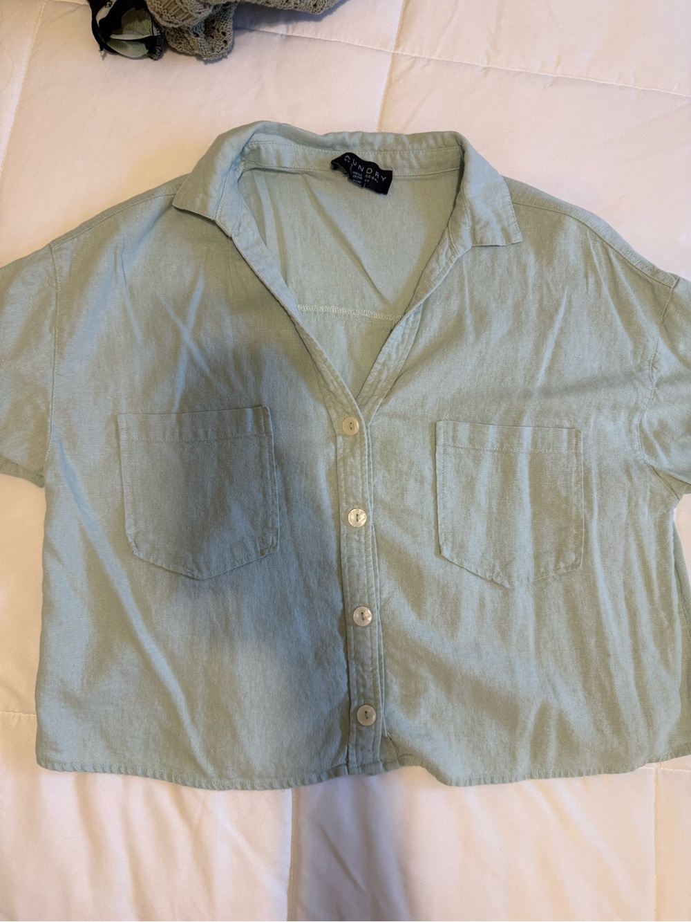 Mint Green Short-Sleeve Button-Front Pocket Shirt
